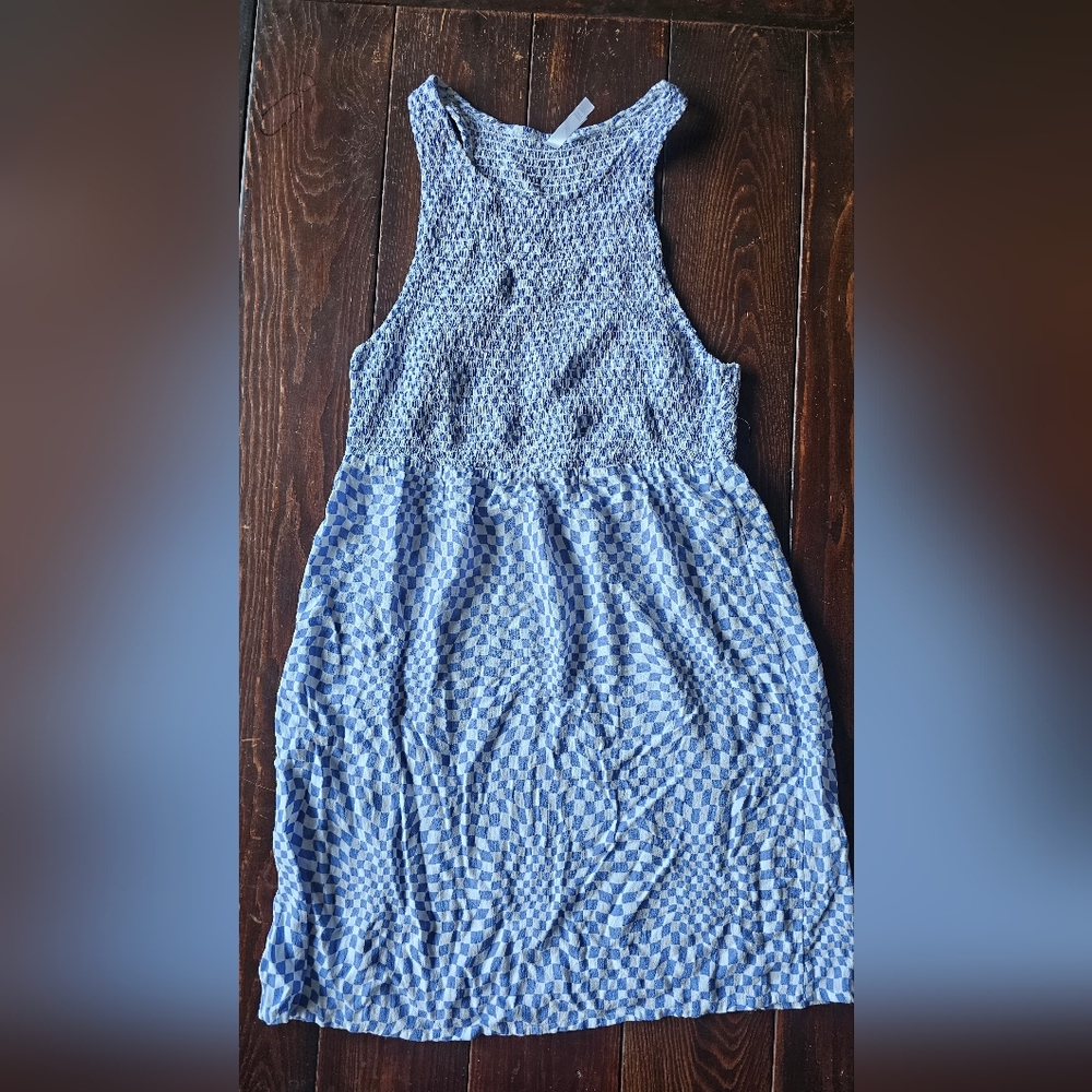 Blue Checkered Sleeveless Dress